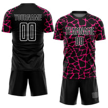 Load image into Gallery viewer, Custom Black Hot Pink-White Abstract Network Splash Sublimation Soccer Uniform Jersey
