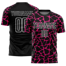 Load image into Gallery viewer, Custom Black Hot Pink-White Abstract Network Splash Sublimation Soccer Uniform Jersey
