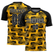 Load image into Gallery viewer, Custom Black Gold-White Line Sublimation Soccer Uniform Jersey
