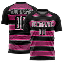Load image into Gallery viewer, Custom Black Pink-White Geometric Shapes And Line Sublimation Soccer Uniform Jersey
