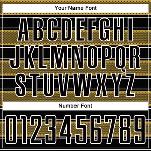 Custom Black Old Gold-White Geometric Shapes And Line Sublimation Soccer Uniform Jersey