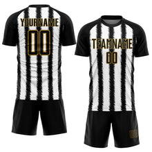 Load image into Gallery viewer, Custom Black White-Old Gold Line Sublimation Soccer Uniform Jersey
