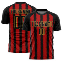 Load image into Gallery viewer, Custom Black Red-Old Gold Line Sublimation Soccer Uniform Jersey
