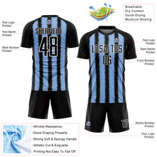 Load image into Gallery viewer, Custom Black Light Blue-White Line Sublimation Soccer Uniform Jersey
