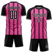 Load image into Gallery viewer, Custom Black Pink-White Line Sublimation Soccer Uniform Jersey
