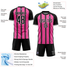 Load image into Gallery viewer, Custom Black Pink-White Line Sublimation Soccer Uniform Jersey
