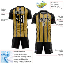 Load image into Gallery viewer, Custom Black Old Gold-White Line Sublimation Soccer Uniform Jersey
