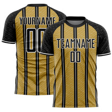 Load image into Gallery viewer, Custom Black Old Gold-White Line Sublimation Soccer Uniform Jersey
