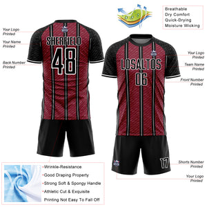 Custom Black Crimson-White Line Sublimation Soccer Uniform Jersey