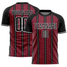 Load image into Gallery viewer, Custom Black Crimson-White Line Sublimation Soccer Uniform Jersey
