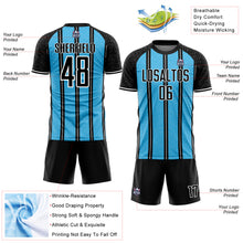 Load image into Gallery viewer, Custom Black Sky Blue-White Line Sublimation Soccer Uniform Jersey
