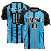 Load image into Gallery viewer, Custom Black Sky Blue-White Line Sublimation Soccer Uniform Jersey

