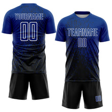 Load image into Gallery viewer, Custom Royal Black-White Abstract Fragment Art Sublimation Soccer Uniform Jersey
