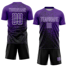 Load image into Gallery viewer, Custom Purple Black-White Abstract Fragment Art Sublimation Soccer Uniform Jersey
