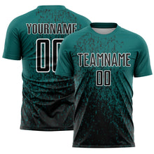 Load image into Gallery viewer, Custom Teal Black-White Abstract Fragment Art Sublimation Soccer Uniform Jersey
