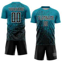 Load image into Gallery viewer, Custom Teal Black-White Abstract Fragment Art Sublimation Soccer Uniform Jersey
