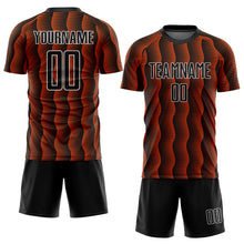 Load image into Gallery viewer, Custom Black Orange-White Geometric Shape Sublimation Soccer Uniform Jersey
