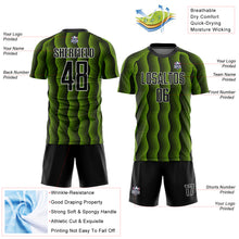 Load image into Gallery viewer, Custom Black Neon Green-White Geometric Shape Sublimation Soccer Uniform Jersey
