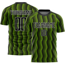 Load image into Gallery viewer, Custom Black Neon Green-White Geometric Shape Sublimation Soccer Uniform Jersey
