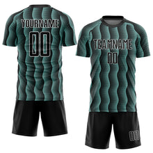 Load image into Gallery viewer, Custom Black Ice Blue-White Geometric Shape Sublimation Soccer Uniform Jersey
