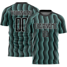 Load image into Gallery viewer, Custom Black Ice Blue-White Geometric Shape Sublimation Soccer Uniform Jersey
