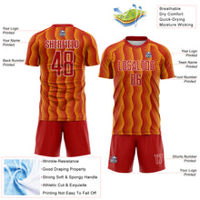 Load image into Gallery viewer, Custom Red Yellow-White Geometric Shape Sublimation Soccer Uniform Jersey
