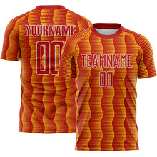Load image into Gallery viewer, Custom Red Yellow-White Geometric Shape Sublimation Soccer Uniform Jersey
