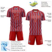 Load image into Gallery viewer, Custom Red Light Blue-White Geometric Shape Sublimation Soccer Uniform Jersey
