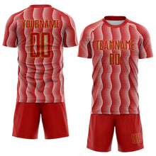 Load image into Gallery viewer, Custom Red Old Gold-White Geometric Shape Sublimation Soccer Uniform Jersey
