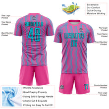 Load image into Gallery viewer, Custom Pink Lakes Blue-Black Geometric Shape Sublimation Soccer Uniform Jersey
