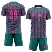 Load image into Gallery viewer, Custom Teal Pink-Black Geometric Shape Sublimation Soccer Uniform Jersey
