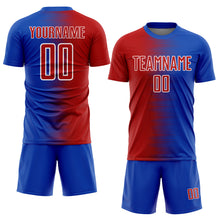 Load image into Gallery viewer, Custom Thunder Blue Red-White Gradient Line Sublimation Soccer Uniform Jersey
