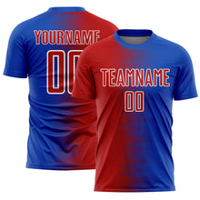 Load image into Gallery viewer, Custom Thunder Blue Red-White Gradient Line Sublimation Soccer Uniform Jersey
