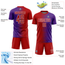 Load image into Gallery viewer, Custom Red Purple-White Gradient Line Sublimation Soccer Uniform Jersey
