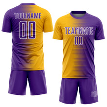 Load image into Gallery viewer, Custom Purple Gold-White Gradient Line Sublimation Soccer Uniform Jersey
