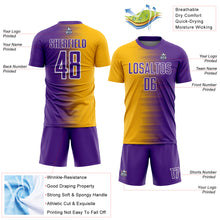 Load image into Gallery viewer, Custom Purple Gold-White Gradient Line Sublimation Soccer Uniform Jersey
