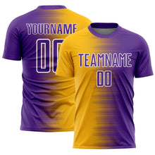 Load image into Gallery viewer, Custom Purple Gold-White Gradient Line Sublimation Soccer Uniform Jersey
