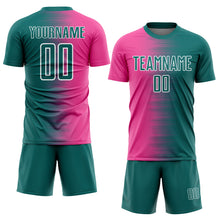 Load image into Gallery viewer, Custom Teal Pink-White Gradient Line Sublimation Soccer Uniform Jersey
