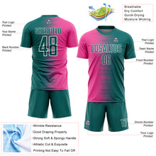 Load image into Gallery viewer, Custom Teal Pink-White Gradient Line Sublimation Soccer Uniform Jersey
