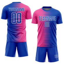 Load image into Gallery viewer, Custom Thunder Blue Pink-White Gradient Line Sublimation Soccer Uniform Jersey
