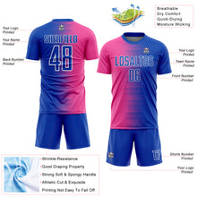 Load image into Gallery viewer, Custom Thunder Blue Pink-White Gradient Line Sublimation Soccer Uniform Jersey
