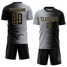 Load image into Gallery viewer, Custom Black Gray-Old Gold Gradient Line Sublimation Soccer Uniform Jersey
