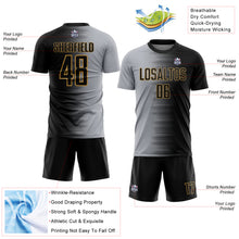 Load image into Gallery viewer, Custom Black Gray-Old Gold Gradient Line Sublimation Soccer Uniform Jersey
