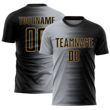 Load image into Gallery viewer, Custom Black Gray-Old Gold Gradient Line Sublimation Soccer Uniform Jersey
