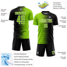 Load image into Gallery viewer, Custom Black Neon Green-White Gradient Line Sublimation Soccer Uniform Jersey
