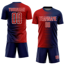 Load image into Gallery viewer, Custom Navy Red-White Gradient Line Sublimation Soccer Uniform Jersey
