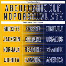 Load image into Gallery viewer, Custom Navy Gold-White Gradient Line Sublimation Soccer Uniform Jersey
