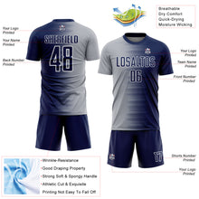 Load image into Gallery viewer, Custom Navy Gray-White Gradient Line Sublimation Soccer Uniform Jersey
