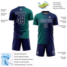 Load image into Gallery viewer, Custom Navy Teal-White Gradient Line Sublimation Soccer Uniform Jersey
