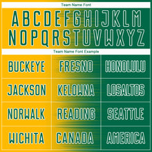 Load image into Gallery viewer, Custom Kelly Green Gold-White Gradient Line Sublimation Soccer Uniform Jersey
